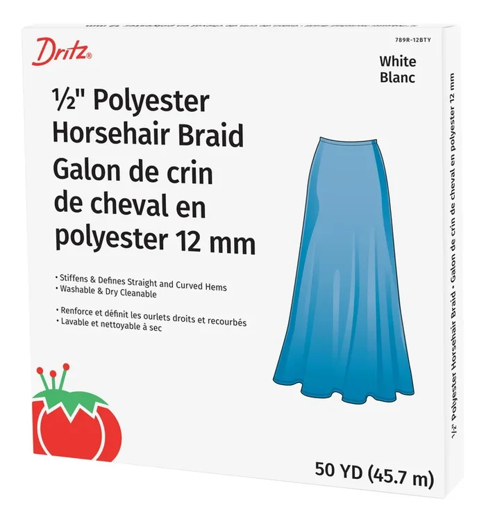 1/2″ Polyester Horsehair Braid, White, 50 yd