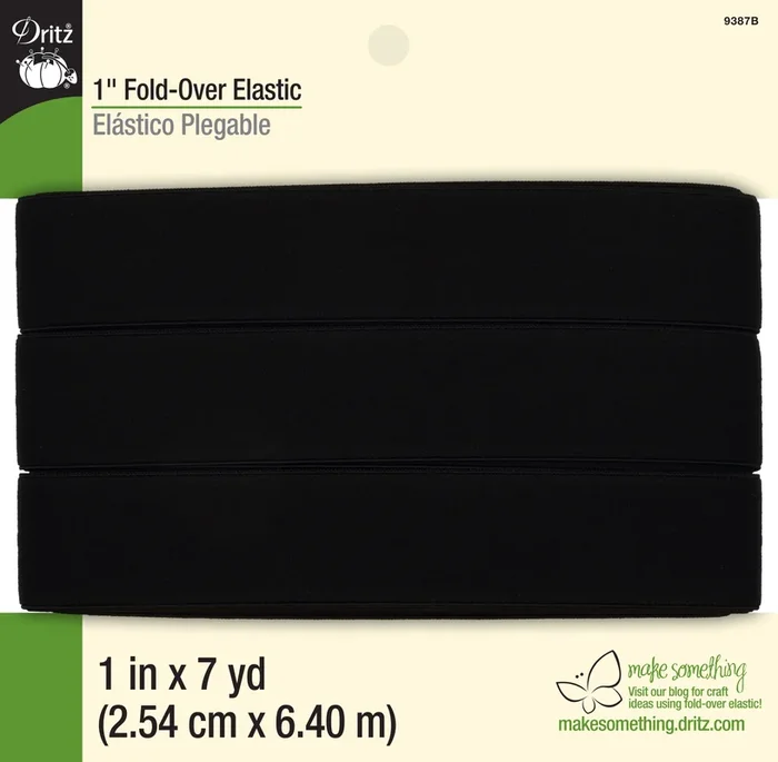1″ Fold-Over Elastic, Black, 7 yd