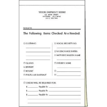 2-Part Items Needed Forms Package Of 100