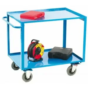 2 Tier Shelf Trolley; 1100 x 700 x 980; Fixed/Swivel Castors; Steel; 300kg; Blue