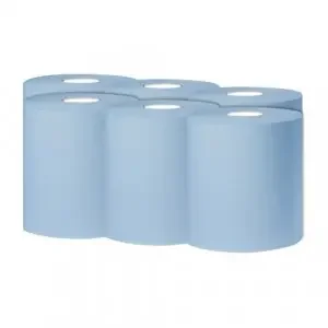 2Work Centrefeed Roll 1-Ply 300m Blue (Pack of 6) KF03803