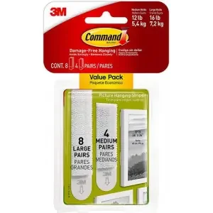 3M Command 8 Large and 4 Medium Picture Hanging Strips Value Pack White (Pack 12) 17209 – 7100235862