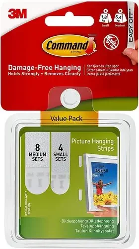3M Command 8 Medium and 4 Small Picture Hanging Strips Value Pack White (Pack 12) 17203 – 7100235893