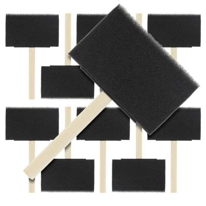 4 inch Foam Sponge Wood Handle Paint Brush Set (Value Pack of 10) – Lightweight, durable and great for Acrylics, Stains, Varnishes, Crafts, Art