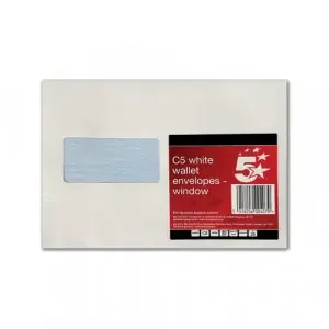 5 Star C5 Envelopes Window Pocket Peel and Seal 80gsm White (Pack of 25) FS600407