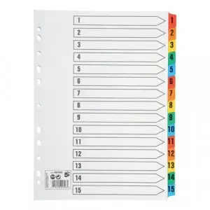 5 Star Office Index 1-15 Multipunched Mylar-reinforced Multicolour-Tabs 160gsm A4 White