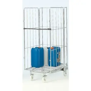 ‘A‘ Type Nestable Roll Container; 3 Sided with Removable Shelf; 500kg; Silver