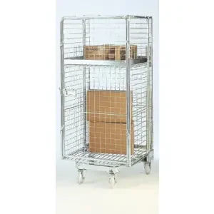 ‘A‘ Type Nestable Roll Container; Security Mesh Sides with Removable Shelf; 500kg; Silver