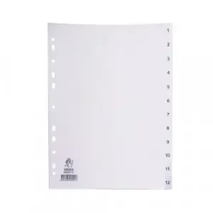 A4 White 1-12 Polypropylene Index WX01354