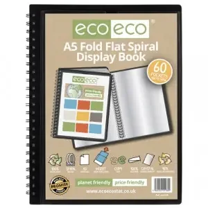 A5 50% Recycled Fold Flat Spiral Display Book with 60 Pockets – Single