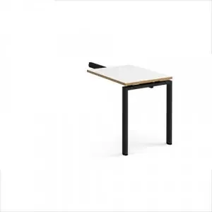Adapt add on unit single return desk 800mm x 600mm – black frame, white top with oak edge
