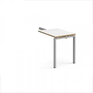 Adapt add on unit single return desk 800mm x 600mm – silver frame, white top with oak edge