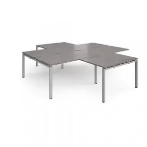 Adapt back to back 4 desk cluster 2800mm x 1600mm with 800mm return desks – silver frame, grey oak top