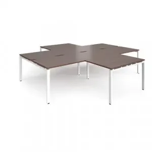 Adapt back to back 4 desk cluster 3200mm x 1600mm with 800mm return desks – white frame, walnut top