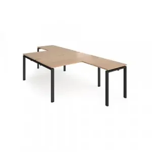 Adapt back to back desks 1400mm x 1600mm with 800mm return desks – black frame, beech top