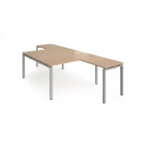 Adapt back to back desks 1400mm x 1600mm with 800mm return desks – silver frame, beech top