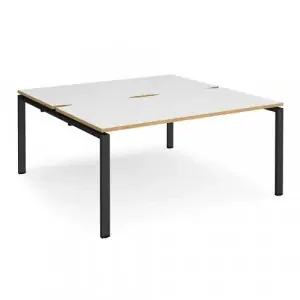 Adapt back to back desks 1600mm x 1600mm – black frame, white top with oak edging