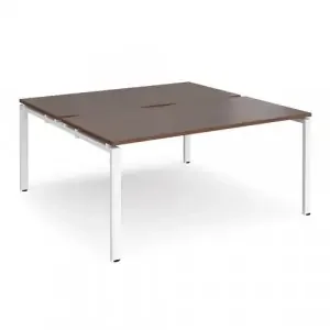 Adapt back to back desks 1600mm x 1600mm – white frame, walnut top
