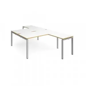 Adapt back to back desks 1600mm x 1600mm with 800mm return desks – silver frame, white top with oak edge