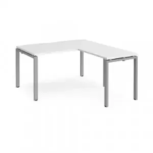 Adapt desk 1400mm x 800mm with 800mm return desk – silver frame, white top