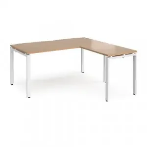 Adapt desk 1600mm x 800mm with 800mm return desk – white frame, beech top