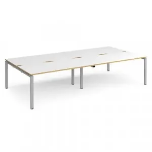 Adapt double back to back desks 3200mm x 1600mm – silver frame, white top with oak edging