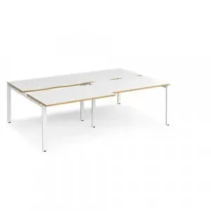 Adapt sliding top double back to back desks 2400mm x 1600mm – white frame, white top with oak edging