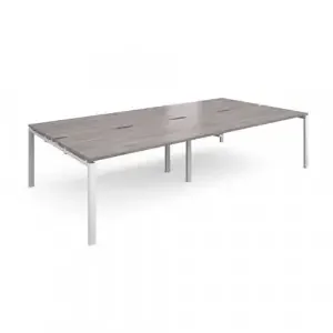 Adapt sliding top double back to back desks 3200mm x 1600mm – white frame, grey oak top