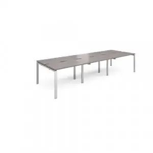 Adapt sliding top triple back to back desks 3600mm x 1200mm – silver frame, grey oak top
