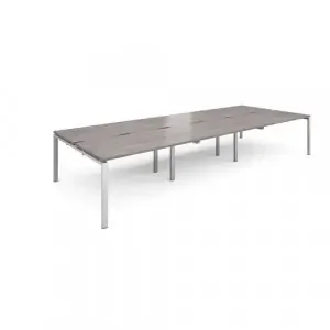 Adapt sliding top triple back to back desks 4200mm x 1600mm – silver frame, grey oak top
