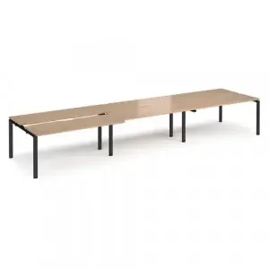 Adapt sliding top triple back to back desks 4800mm x 1200mm – black frame, beech top