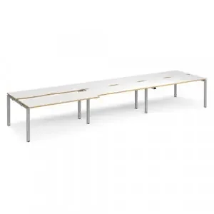 Adapt sliding top triple back to back desks 4800mm x 1200mm – silver frame, white top with oak edging