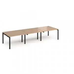 Adapt triple back to back desks 3600mm x 1200mm – black frame, beech top
