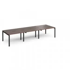 Adapt triple back to back desks 3600mm x 1200mm – black frame, walnut top