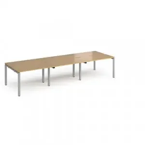 Adapt triple back to back desks 3600mm x 1200mm – silver frame, oak top
