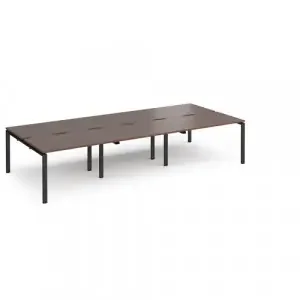 Adapt triple back to back desks 3600mm x 1600mm – black frame, walnut top