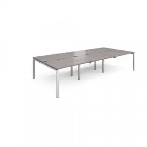 Adapt triple back to back desks 3600mm x 1600mm – silver frame, grey oak top