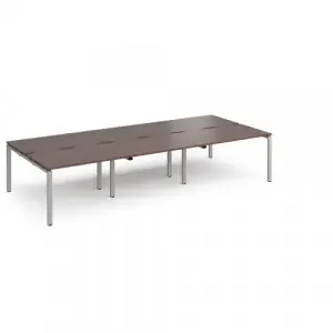 Adapt triple back to back desks 3600mm x 1600mm – silver frame, walnut top