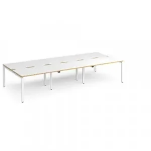 Adapt triple back to back desks 3600mm x 1600mm – white frame, white top with oak edging