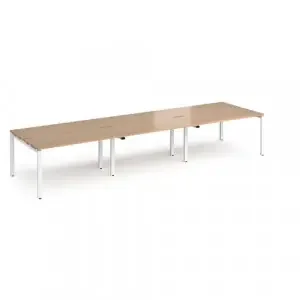 Adapt triple back to back desks 4200mm x 1200mm – white frame, beech top