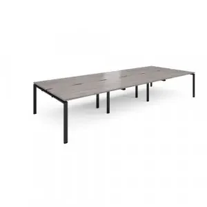 Adapt triple back to back desks 4200mm x 1600mm – black frame, grey oak top