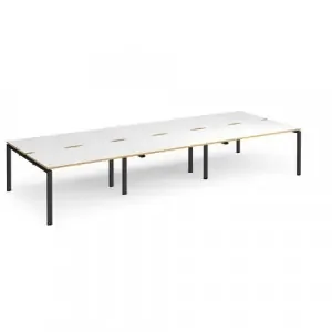Adapt triple back to back desks 4200mm x 1600mm – black frame, white top with oak edging