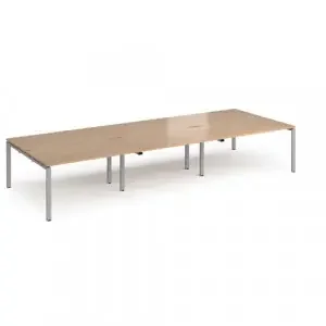 Adapt triple back to back desks 4200mm x 1600mm – silver frame, beech top