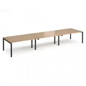 Adapt triple back to back desks 4800mm x 1200mm – black frame, beech top