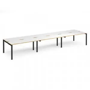 Adapt triple back to back desks 4800mm x 1200mm – black frame, white top with oak edging