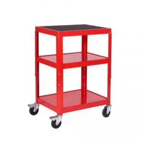 Adjustable Height Trolley; 3 Shelf; Swivel (x2 Braked) Castors; Steel; 150kg; Red