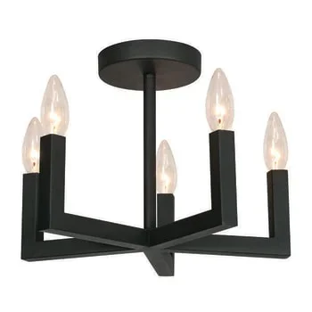 Afx Grace 5-Light Semi-Flush Ceiling Fixture, Candelabra Base, 40 Watts, Black
