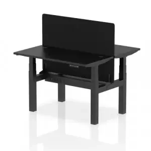 Air Back-to-Back 1200 x 600mm Height Adjustable 2 Person Office Bench Desk Black Top with Cable Ports Black Frame with Black Straight Screen