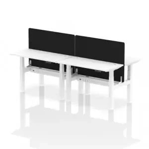 Air Back-to-Back 1200 x 600mm Height Adjustable 4 Person Office Bench Desk White Top with Cable Ports White Frame with Black Straight Screen