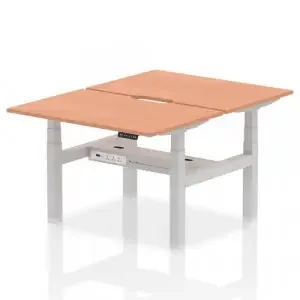 Air Back-to-Back 1200 x 800mm Height Adjustable 2 Person Office Bench Desk Beech Top with Scalloped Edge Silver Frame